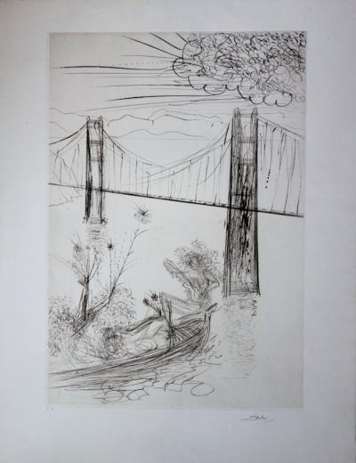 Salvador DALI : Golden gate bridge - Gravure originale signée