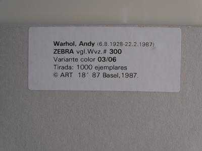 Andy Warhol - Zèbre, extrait de la série Espèces menacées - 1987, sérigraphie 2
