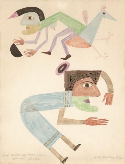 Victor Brauner - Sans titre, 1952 - Aquarelle signée et dédicacée 2