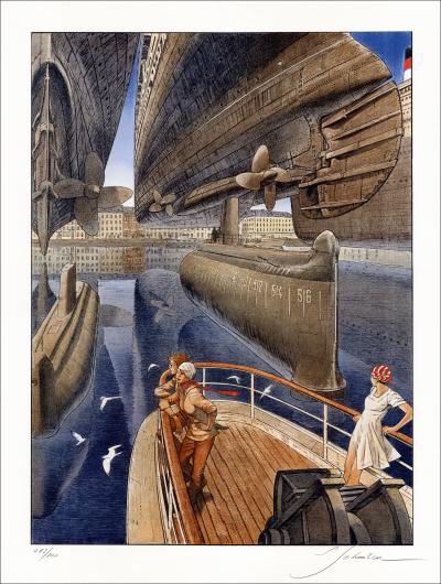 François SCHUITEN, Retour à Cherbourg, Alugraphie , signé et numeroté