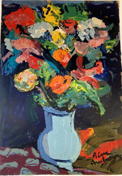Pierre AMBROGIANI - Bouquet de fleurs, gravure sur bois gaufrée 2