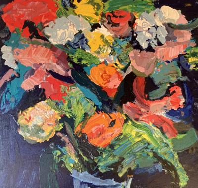 Pierre AMBROGIANI - Bouquet de fleurs, gravure sur bois gaufrée 2