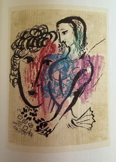 Marc Chagall - L'artiste et sa femme - Gravure sur bois originale - Epreuve d’essai couleurs 2
