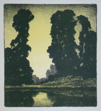 Pierre Abattucci - Coin de parc, 1931 - Original lithograph signed 2