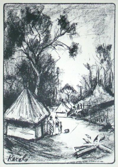 Henri KERELS - Village du Katanga, 1932 - Original lithograph signed 2