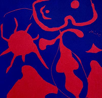 Joan MIRO - Homme au soleil rouge - Linogravure originale signée 2