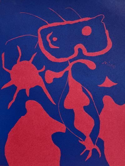 Joan MIRO - Homme au soleil rouge - Linogravure originale signée 2