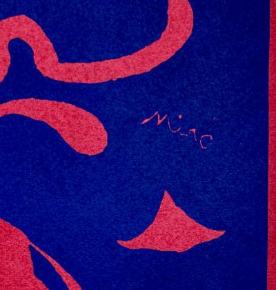 Joan MIRO - Homme au soleil rouge - Linogravure originale signée 2