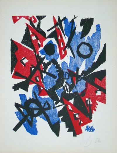 Ernst Wilhelm NAY - Composition abstraite, 1953 - Gravure sur bois originale signée à la main 2