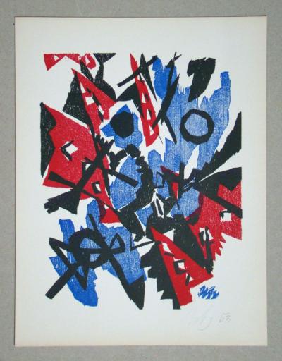 Ernst Wilhelm NAY - Composition abstraite, 1953 - Gravure sur bois originale signée à la main 2