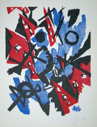 Ernst Wilhelm NAY - Composition abstraite, 1953 - Gravure sur bois originale signée à la main 2