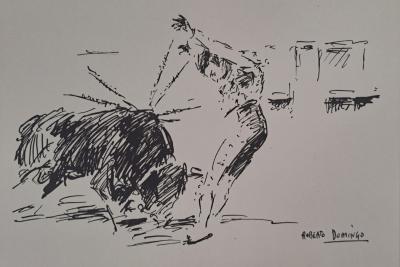Roberto Domingo y Fallola - El gran banderillero y matador Barajas en un par de banderillas - Gravure signée 2