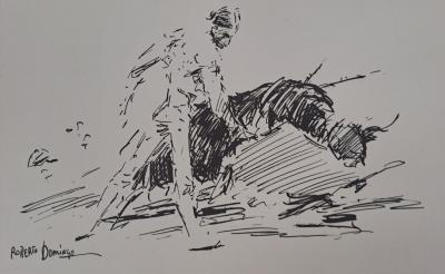 Roberto Domingo y Fallola - Gitanillo de Triana (muerto de una cornada) toreando de muleta en un toro del que corto la oreja - Gravure signée 2