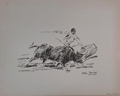 Roberto Domingo y Fallola - Armillita, in a natural pase - Signed engraving 2