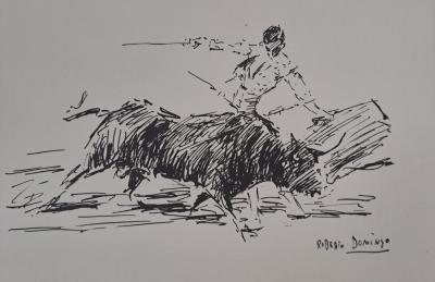Roberto Domingo y Fallola - Armillita, in a natural pase - Signed engraving 2