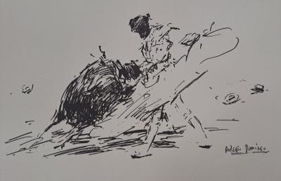 Roberto Domingo y Fallola - El mismo Gitanillo de Triana, lanceando de capa - Signed engraving 2