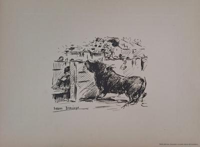 Roberto Domingo y Fallola - Salida del toro, buscando a un peon detras del burladero - Gravure signée 2