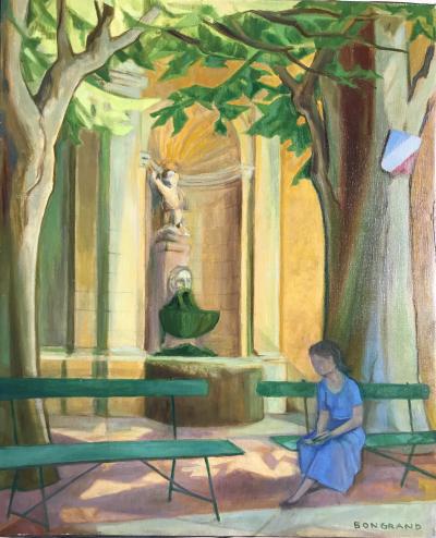 André BONGRAND - La lecture, vers 1980 - Huile sur toile signée. 2