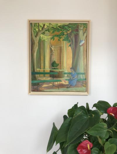 André BONGRAND - La lecture, vers 1980 - Huile sur toile signée. 2