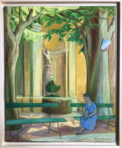 André BONGRAND - La lecture, vers 1980 - Huile sur toile signée.