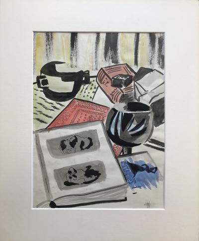 Tonia CARIFFA - Nature morte au paquet de gitanes- Encre et aquarelle signée 2