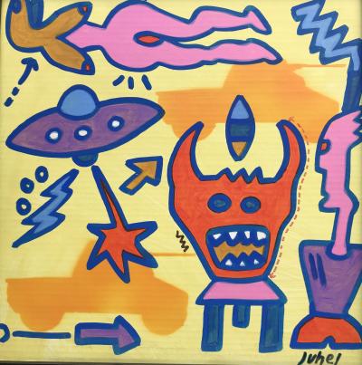 Jean-Luc JUHEL - Composition,2012 - Acrylique,posca et pochoir signée 2