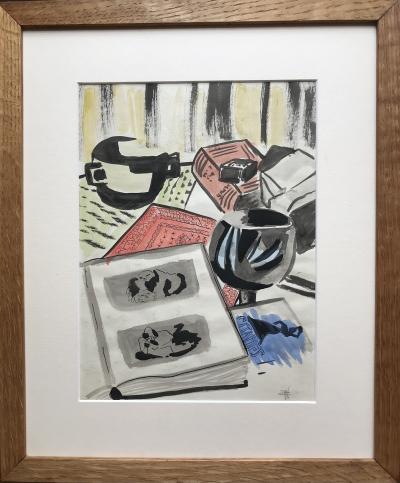 Tonia CARIFFA - Nature morte au paquet de gitanes- Encre et aquarelle signée 2