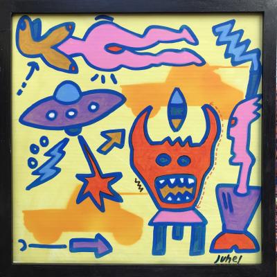 Jean-Luc JUHEL - Composition,2012 - Acrylique,posca et pochoir signée 2