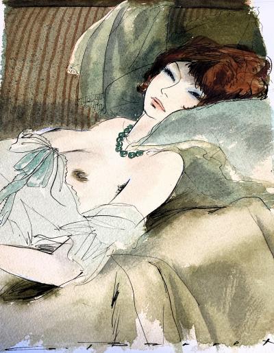 Gaston BARRET - Les lauriers roses, dessin aquarellé 2