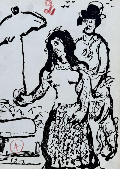 Marc Chagall - The Couple - Original wood engraving - Trial proof 2