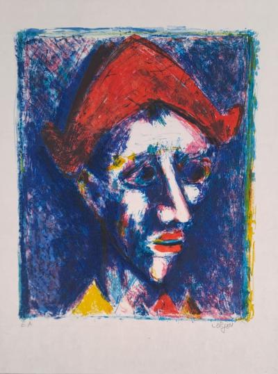 Bernard Lorjou - Le clown au chapeau rouge - Lithographie originale signée au crayon 2