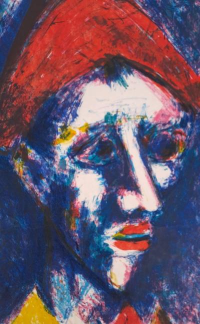 Bernard Lorjou - Le clown au chapeau rouge - Lithographie originale signée au crayon 2