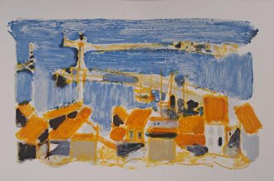 Maurice-Elie Sarthou - View of the port - Original lithograph 2