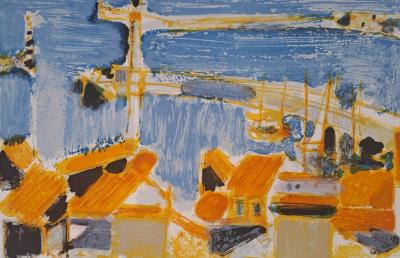 Maurice-Elie Sarthou - View of the port - Original lithograph 2