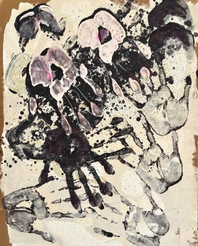 Jan MEIJER - Empreintes de mains, 1981 - Huile sur papier signée 2