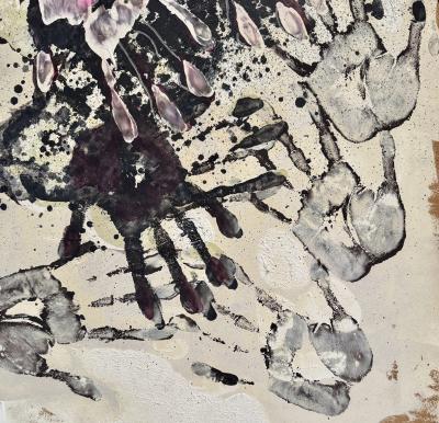 Jan MEIJER - Empreintes de mains, 1981 - Huile sur papier signée 2