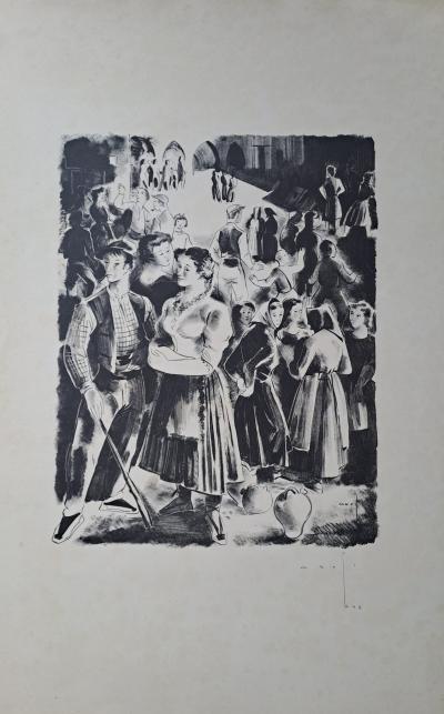 Marte Bas - Place du village - Lithographie, signée 2