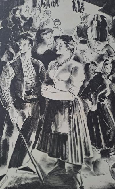 Marte Bas - Place du village - Lithographie, signée 2
