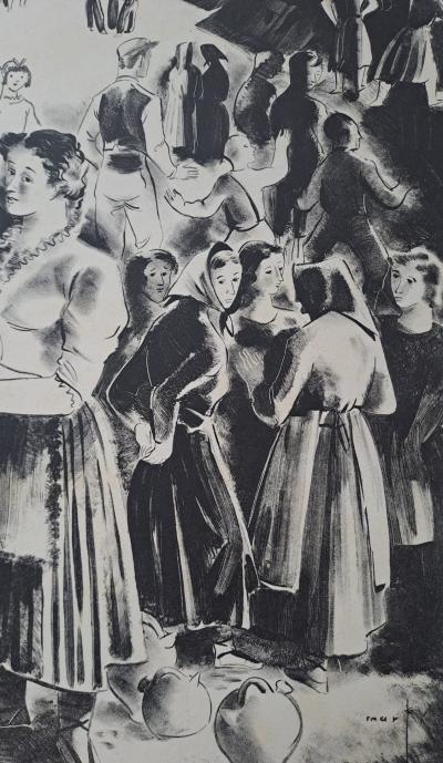 Marte Bas - Place du village - Lithographie, signée 2