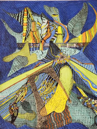 Everett Ball, Dream Tower in the Night, lithograph enhanced with watercolor, circa 1975 2
