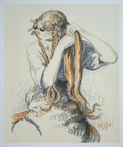 Walter SAUER (d'après) - Jeune fille aux tresses, 1930 - Héliogravure signée et datée 2