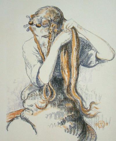Walter SAUER (d'après) - Jeune fille aux tresses, 1930 - Héliogravure signée et datée 2