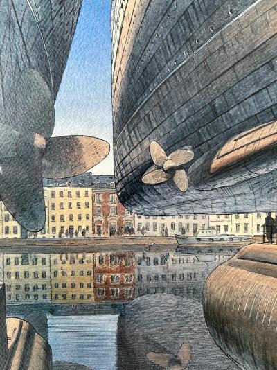 François Schuiten Retour à Cherbourg, Lithographie  signée et numérotée 2