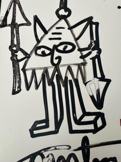 Robert Combas - Guerrier - 2008 - Dessin dédicacé au feutre - Signé 2