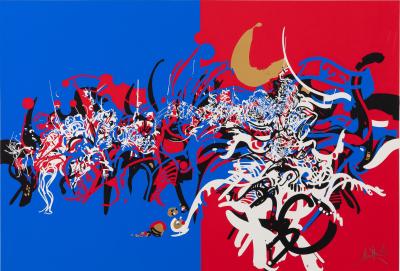 Raymond MORETTI : Les illuminations de Rimbaud en bleu et rouge - Sérigraphie originale signée 2