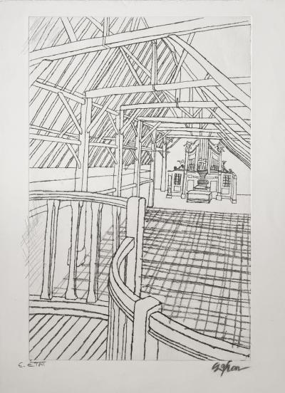 Sam Szafran, L’orgue, eau-forte rare, épreuve d’état annotée, 1975 2