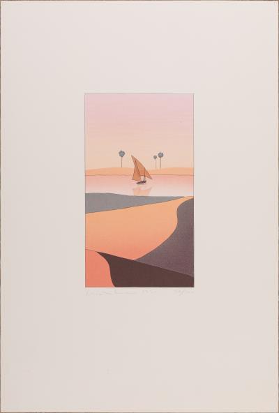 Yan NASCIMBENE : Paysage rose - Lithographie originale signée 2
