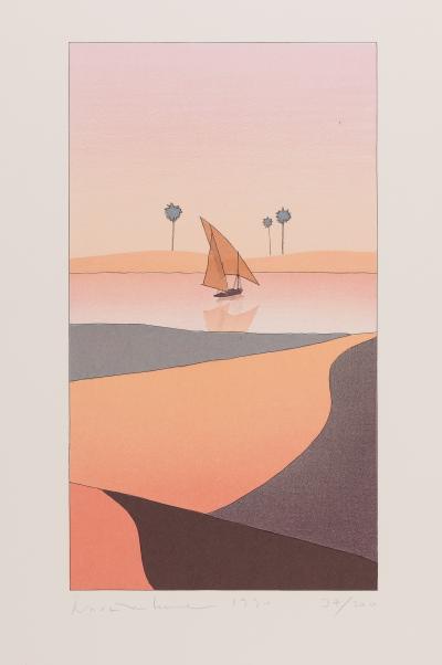 Yan NASCIMBENE : Paysage rose - Lithographie originale signée 2