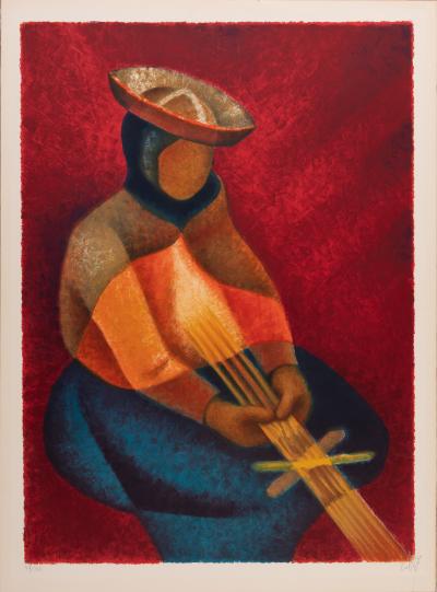 Louis TOFFOLI : Péruvienne qui tisse - Lithographie originale signée 2