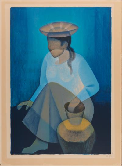 Louis TOFFOLI : Péruvienne à la potiche - Lithographie originale signée 2